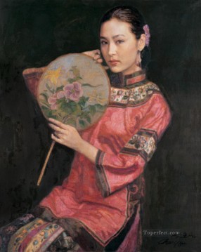 Beauty with Fan Chinese Chen Yifei Oil Paintings